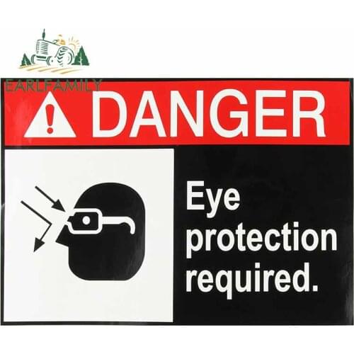 EARLFAMILY 13cm x 9.1cm Danger Signs Eye Protection Required Decal Waterproof Sunscreen Custom Car Stickers Waterproof Graphics