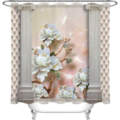 European Landscape Architecture Shower Curtain Bathroom Screens Waterproof Eco-Friendly Polyester Fabric for Bathtub Decor