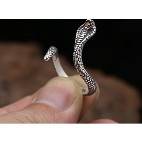 FNJ Punk 925 Silver Snake Ring Jewelry New Fashion S925 Sterling Thail Silver Rings for Women Men Adjustable Size 6-8.5 bague