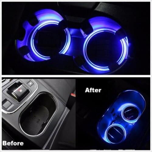 Hot Sale New 2pc Solar Cup Holder Bottom Pad LED Light Cover Interior Trim Decor For All Cars Car Styling