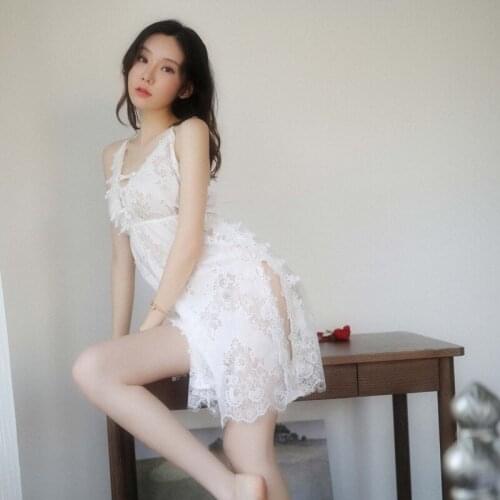 Bride Lace Nightgown Sexy Summer Nightdress Womens Sleeveless Cami Sleepwear Hollow Out Nighty Home Dress Casual Clothes