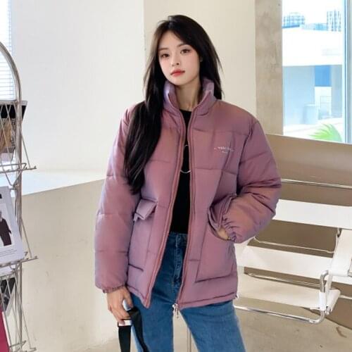 Stand Collar Solid Womens Winter Short Parkas Casual Solid Loose Down Cotton Jacket for Ladies Thicken Warm Cotton Padded Coat