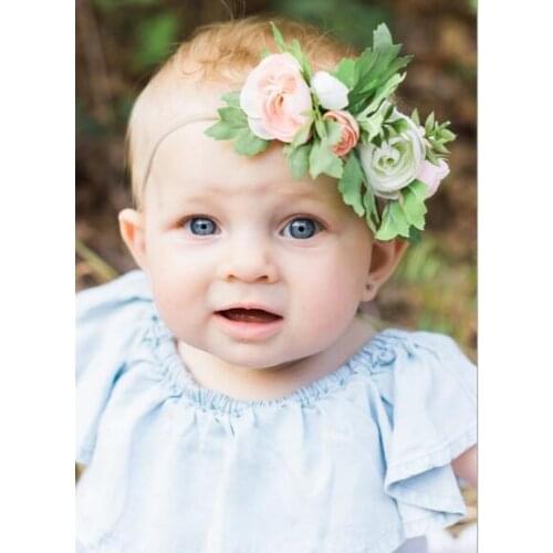 Hot sale 1pcs baby girl boy spandex nylon Bohemian flower headband children skinny stretchy Non-Marking Floral elastic head band