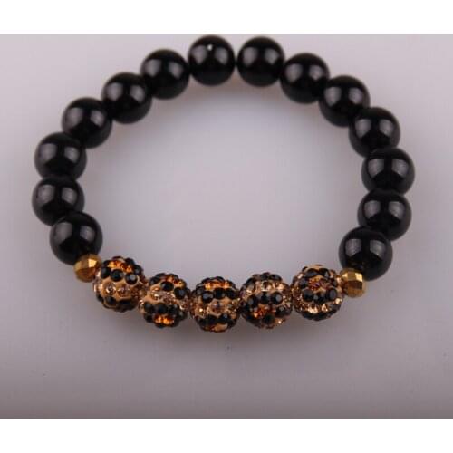 MOODPC Fashion Black Stone Women Stretch Bracelets 5 Evil Eye Pave Beads Bracelet