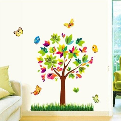 Cartoon butterfly color tree 3D wall sticker art mural living room bedroom wall decoration wall stickers for kids rooms