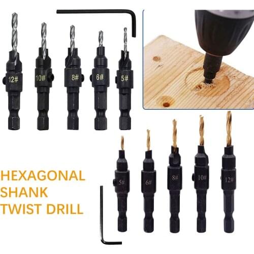 Countersink Drill Bit Set Pilot Holes Screwdriver Carpentry Reamer Chamfer With Wrench Hex Shank Quick Change Woodworking Tools