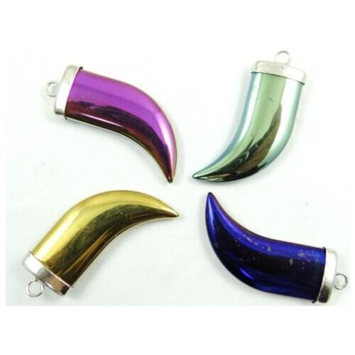 Natural Quartz crystal Titanium Hematite hand-Carved Horns Gem pendant for diy jewelry making necklace Accessories4pcs P4