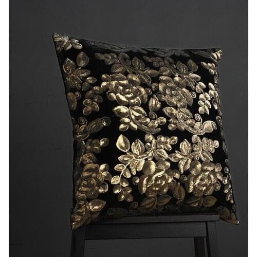 High-end Luxury Golden Sequins Decorated Embroidered Cushion Cover Square Pillow Case Black Golden Pillow Cover for Backrest