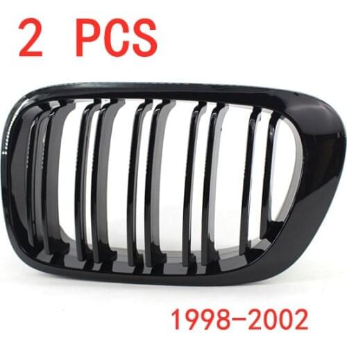 A Pair Glossy Black Double Rims Grille M Style Modified Baking Varnish Black Grille for BMW E46 2 Doors 98-02 Year