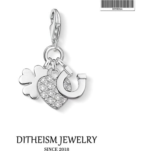 Lucky Clover Horseshow Charms Pendant,2018 Jewelry 925 Sterling Silver Trendy Gift For Women Girls Fit Bracelet Necklace Bag