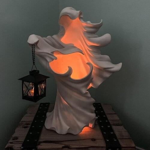 The Ghost Looking for Light Hell Messenger with Lantern Witch Resin Lantern Halloween Ornament Decorative Lamp Indoor TS1
