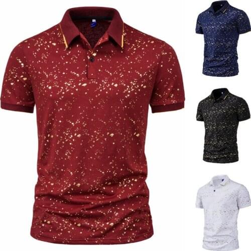 High Quality Men Dots Bronzing Printed Short Sleeve Polo Shirts 2021 Summer New Oversized Fashion Mens Polos Shirt Para Hombre