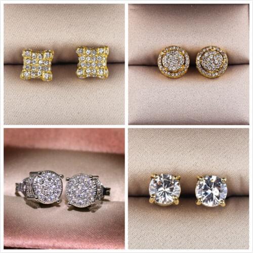 Gold Color Iced Out Square Bling Stud Earring Men Hip Hop Luxury Rhinestone Geometry Stud Earrings For Women Jewelry Z3M130