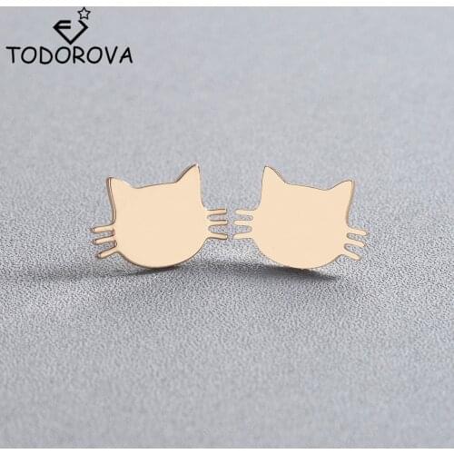 Todorova Cute Kitten Ear Studs Stainless Steel Animal Cat Stud Earrings Female Minimalist Jewelry Accessories Gifts