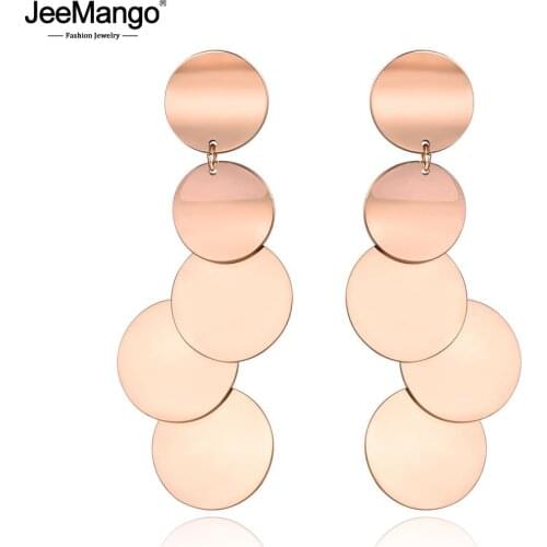 JeeMango Trendy Stainless Steel Rose Gold 5Pcs Combined Circle Stud Earrings Bohemia Geometric Jewelry For Women Girl JE19078