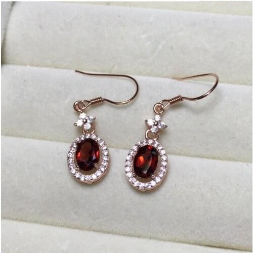 Natural Garnet earring Free shipping Natural real garnet 925 sterling silver earrings 5*7