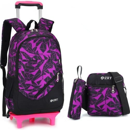 Teens School Backpack Removable Children School Bags With 2 Wheels Kid Boys Girls Trolley Schoolbag Luggage Book Bag