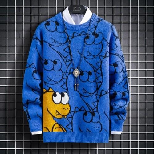Mens Winter Casual Sweaters Cartoon Pattern Men Pullover Fit Knitted Round Neck Male Funny Sweater Thicken Warm