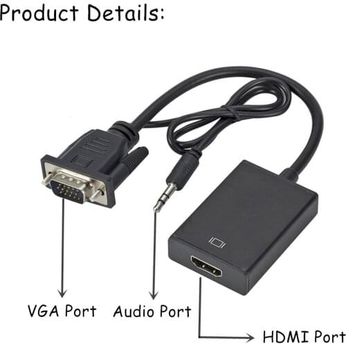 VGA To HDMI Adapter Output 1080P VGA Male to HDMI Female Audio Video Cable Converter For HDTV Laptop Projector