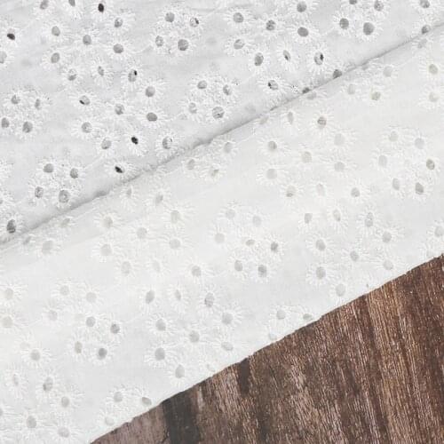 White Flower Hollow Lace Cloth Floral Embroidered Womens Summer Cotton Cloth Hollow Lace Fabric