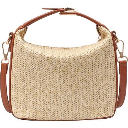 Ladies Fashion Straw Messenger Bag Fresh and Sweet Wind Fashionable Female Summer Purse and Handbag All-Match Small Square Bag