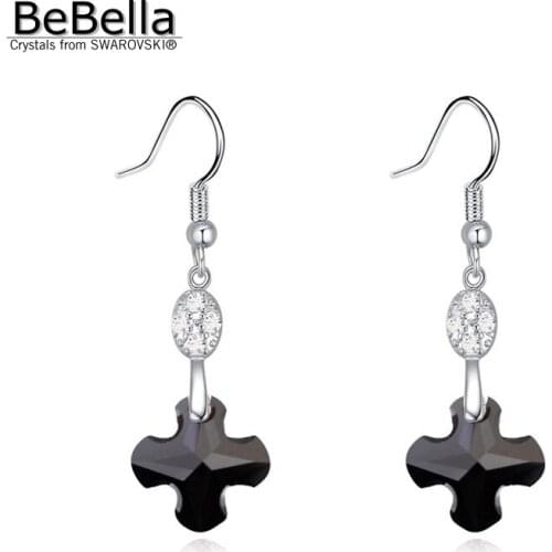 BeBella classic cross shape stud earrings design for female made with Crystals from Swarovski for women gift