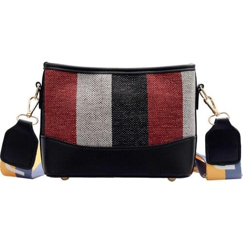 Womens Hand Bags Female Totes New Korean Hit Color Canvas Bucket Message Bag Wild Stripe Wide Shoulder Strap Crossbody Bag