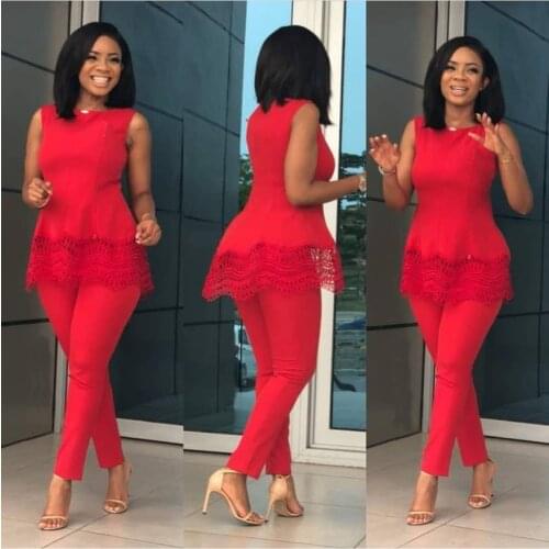 Women Traditional African Clothing Mujer Vestido Africano 2 Piece Set Sleeveless Top And Pants Red Blue Vest Trousers 2019