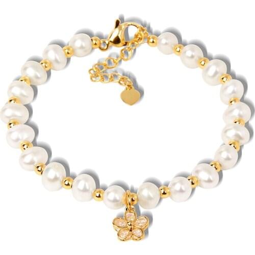 Natural Freshwater Pearls Bracelets Women Elegant Vintage Adjustable Bangle Tiny Flower Charm Bracelet For Femme Party Jewelry