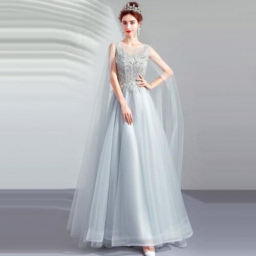 Evening Dresses Illusion A-Line O-Neck Sleeveless Embroidery Crystal Beading Lace Tulle Backless Luxury Women Formal Gown TS021