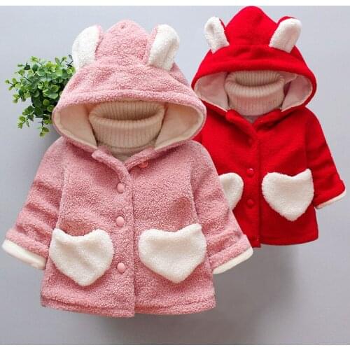 Baby girl winter wool sweater jacket girl splicing love ears hooded cardigan cotton coat for baby girl thick warm cotton coat