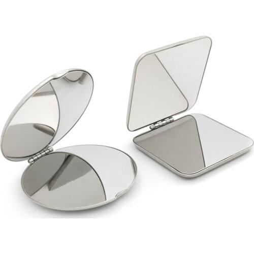 1pcs Portable Women Stainless Steel Makeup Mirror Hand Pocket Folded-Side Cosmetic Make Up Mirror Small Various Shapes