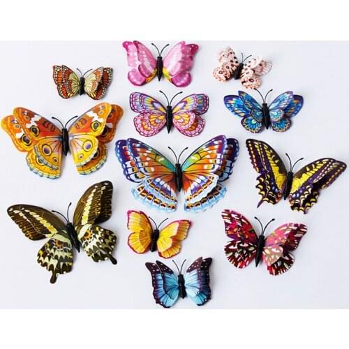 12pcs/set Multicolor Double Layer 3D Butterfly Wall Sticker Magnet PVC Butterflies Party Kids Bedroom Fridge Decoration