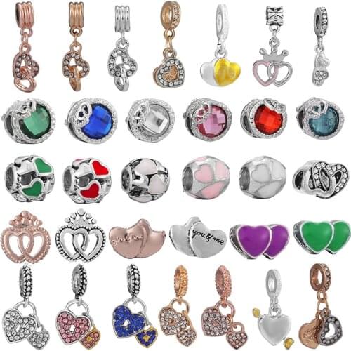 2Pcs/Lot Sparkling Romantic Heart To Heart Dangles Beads Charm Fit DIY Bracelets Necklaces For Women Jewelry Making 2021 Trend