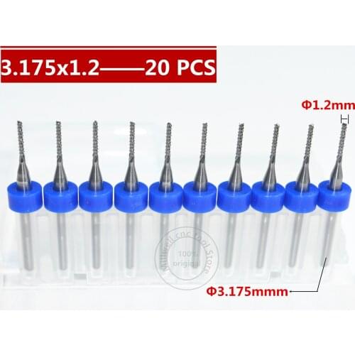 3.175mm(1/8'')*1.2mm-20pcs,CNC solid carbide PCB Milling cutter,Micro PCB Board End mill,CNC corn drill bit,Smooth chip removal
