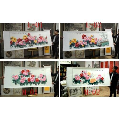 4PCS # large # HOME Company hall Lobby Vestibule WALL TOP Decorative art Rich Peony Flowers FENG SHUI 100% Hand Painted painting