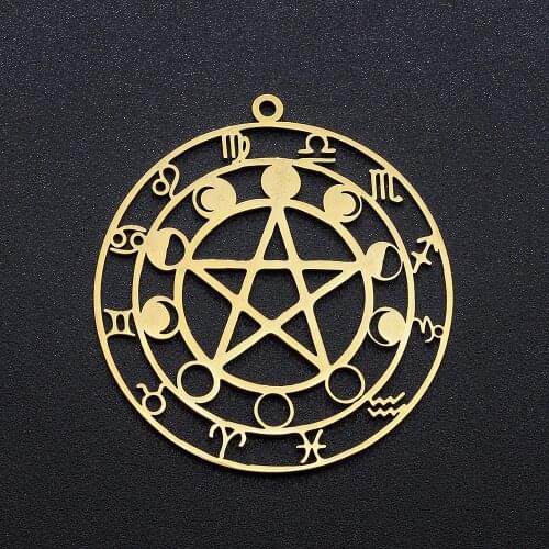 5pcs/lot 100% Stainless Steel Gold Zodiac Compass Charm Pendant Wholesale Top Quality Jewelry Necklace Making Finding Supplies