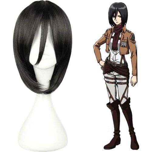 Attack on Titan Cosplay Headwear Mikasa Ackerman Black Anime Cosplay Party Costume Accessories Hair Short Hair 35cm