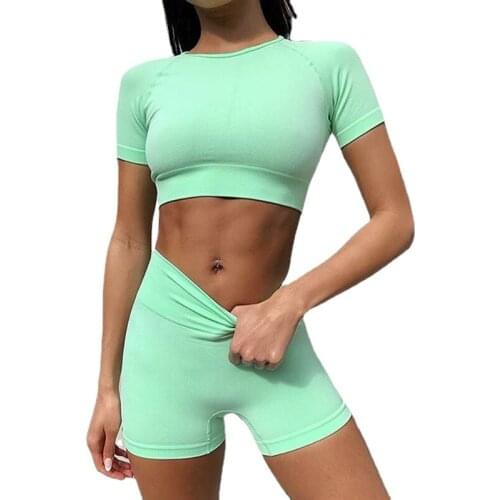 Seamless Yoga Set Women Gym Set 2 Piece Sport Set Women Gym Clothing Fitness Crop Top And Yoga Shorts Workout Clothes For Women