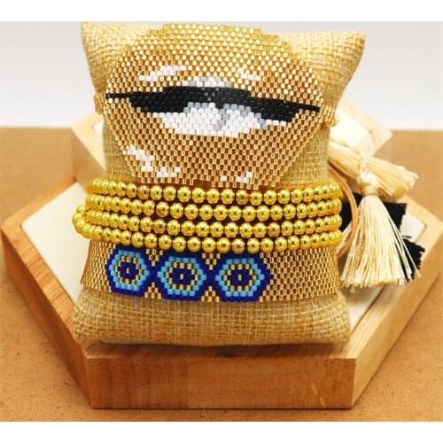 ZHONGVI MIYUKI Bracelet Evil Eye Bracelet Lips Pulseras Fashion Insta Jewelry Tassel Bracelets Women Gold Stainless Steel Beads
