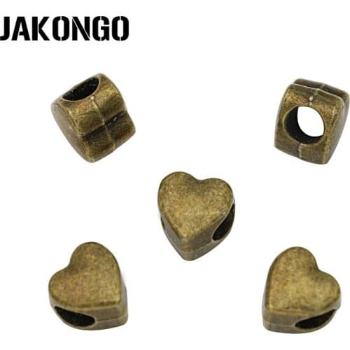 JAKONGO Antique Bronze Plated Heart Beads Fit European Charms Bracelet Pendants For Women Jewelry 10pcs/lot
