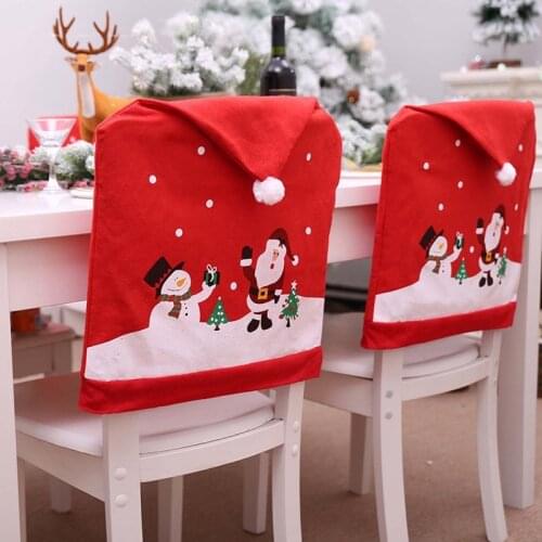 Chair Cover Dinner Dining Table Santa Claus Snowman Red Cap Ornament Chair Back Covers Christmas Decor Table New Year Supplies