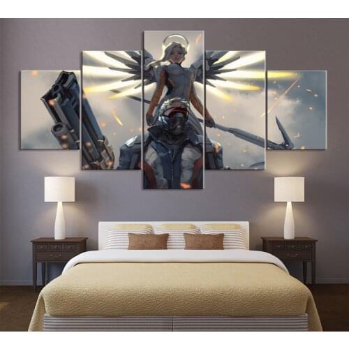Home Decor Modular Canvas Picture 5 Piece Overwatch Angela Ziegler GAME Painting Poster Wall For Home Canvas Painting Wholesale