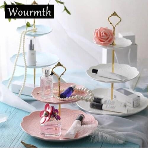 Wourmth Fruit Dishes Ceramic Cake Plate Sets 3 Layer Pastry Candy Snack Tray Kitchen Accessories Fruit Tray Home Decoration