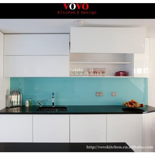 High gloss white uv painting kitchen cabinet with upper cabinets to be open upwards