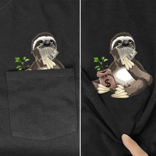 CLOOCL Cotton T-Shirt Pocket Funny Sloth 3D Printed T-Shirts Casual Tees Short Sleeve Sweatshirt Harajuku Black Cotton Tops