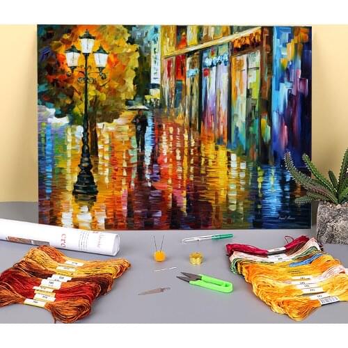 Oil Painting Style Umbrella Printed Canvas 11CT Cross-Stitch Kit Embroidery DMC Threads Painting Needlework Handmade Floss