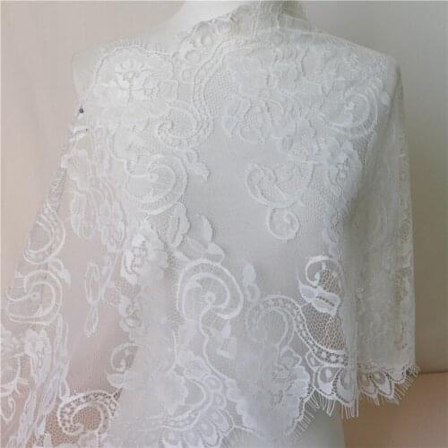 9 Meters 43cm Wide White Soft Eyelash Chantilly Lace Wedding Lace Fabric Scallop Embroidered Sewing Trims Table Cloth DIY