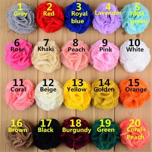 20pcs/lot handmade lace flower with 5 cm clips 20 colors in stock, hair decoraction Hair Accessories
