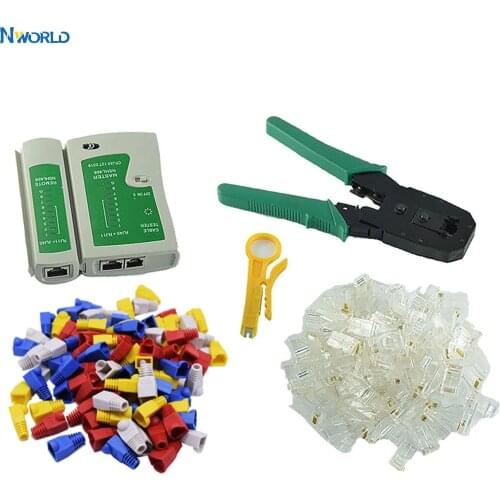 Hot Sell RJ11 RJ45 Cat5 Cat6 Crimping Plier Network Crimper Tools Kit With 100 8P8C Connector Cable Tester 100 Plug Cover